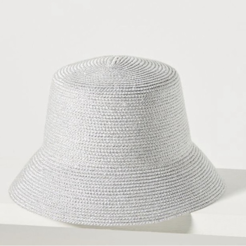 Anthropologie Raffia Silver Shimmer Bucket Hat